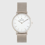 Silver women's watch - silver mesh strap - white dial - round case - Svelte Kraek