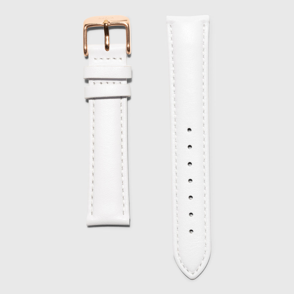 White leather strap - for women's watches - rose gold buckle - 18 mm - Kraek