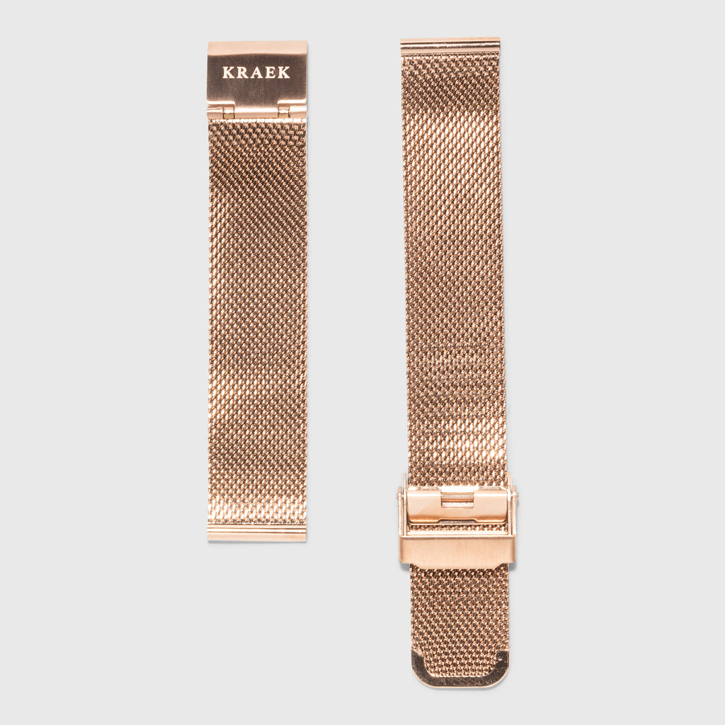 rose gold steel mesh strap - for women's watches - rose gold buckle - 18 mm - Kraek