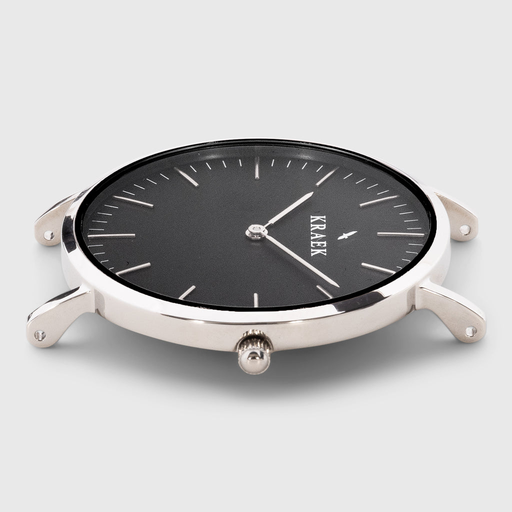 Silver round case women's watch - black dial - Svelte Kraek