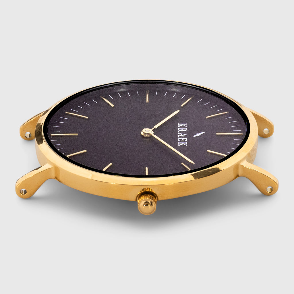 Gold round case women's watch - black dial - Kraek