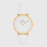 front photo - gold - white leather strap - 18 mm - Svelte - white dial