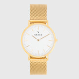 gold women's watch - mesh strap - white dial - round case - Svelte Kraek