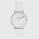 Silver women's watch - white leather strap - white dial - round case - Svelte Kraek - Amsterdam Watch Company - Fair watches