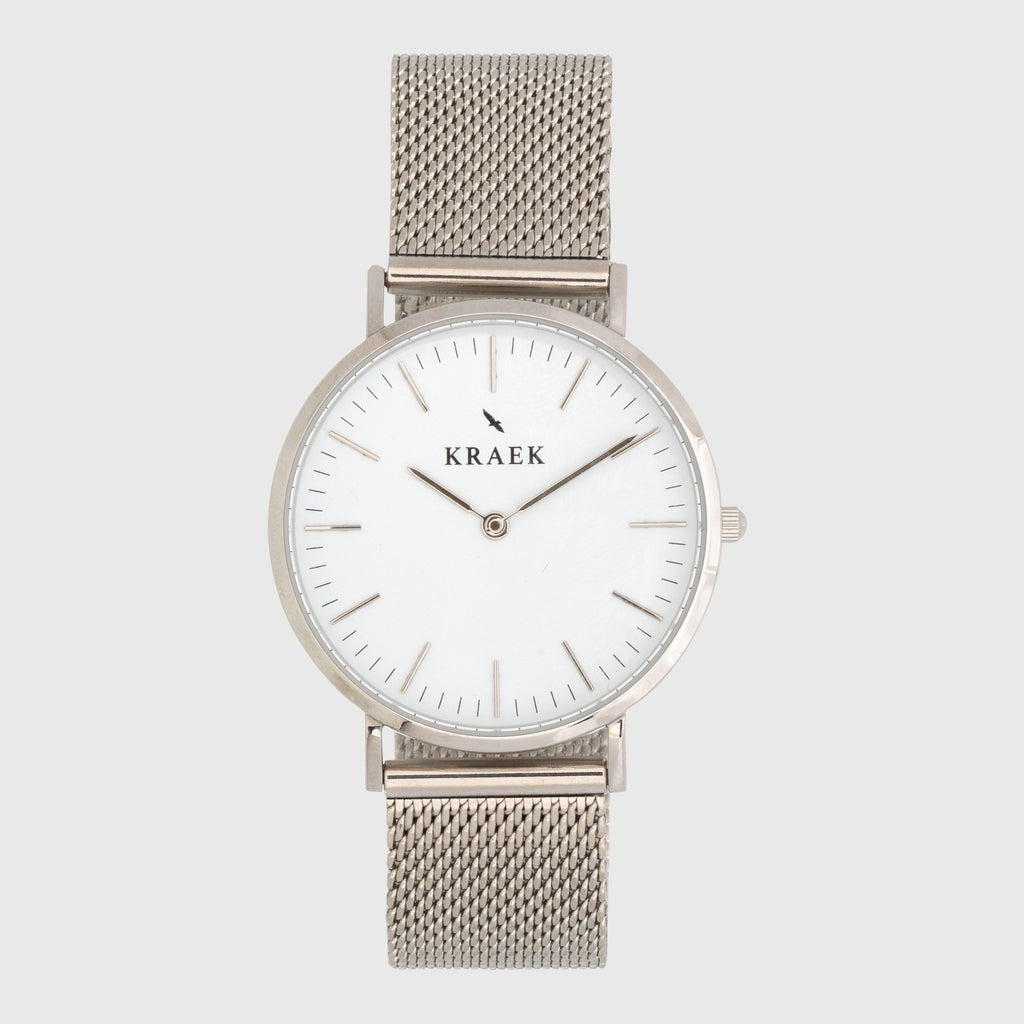 front photo - silver mesh strap - 18 mm - Svelte - white dial - watch straps - for all 18 mm watches - amsterdam watches