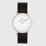 silver women's watch - black mesh strap - White dial - round case - Svelte Kraek