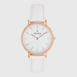 Rose gold women's watch - white leather strap - white dial - round case - Svelte Kraek