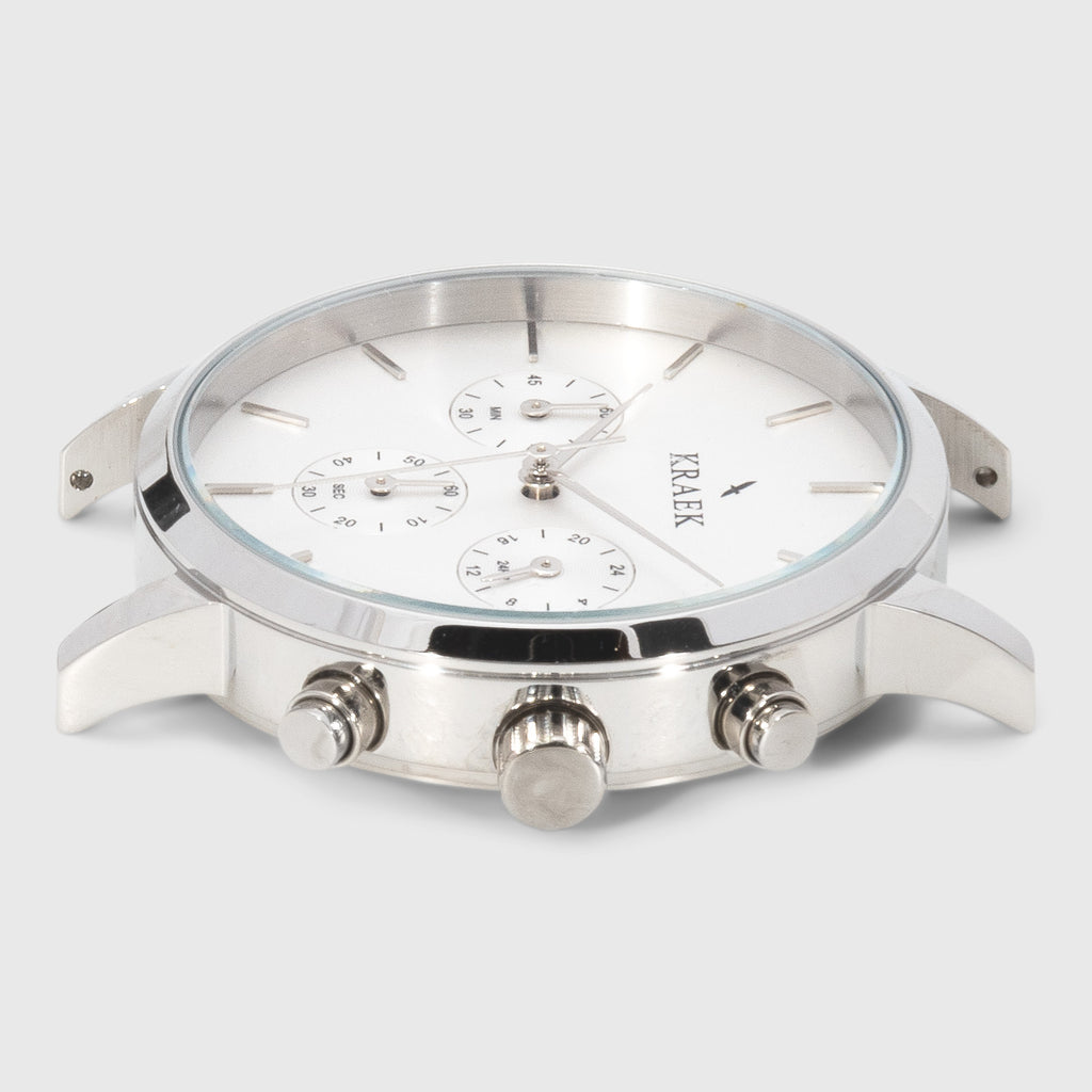 Silver round case women's watch - white dial - stopwatch - Kraek