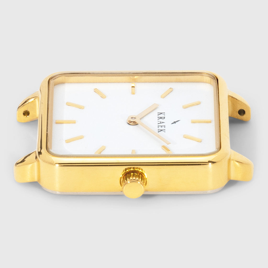 Gold square case women's watch with white dial - Kraek