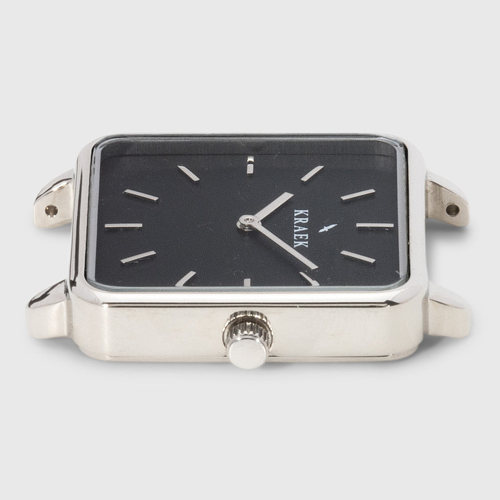 Silver square case women's watch with black dial - Kraek