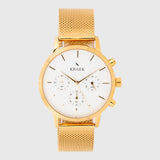 Gold women's watch - mesh strap and white dial - round case - stopwatch - Kraek
