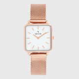 Rose gold women's watch with mesh strap and white dial - square case - Kraek