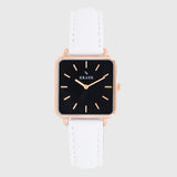 Rose Gold women's watch - white leather strap - black dial - square case - Kraek