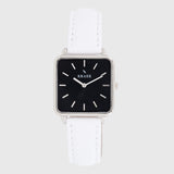 Silver women's watch - black leather strap - black dial - square case - Kraek