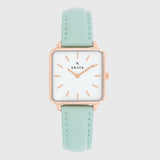 Rose gold women's watch - white leather strap - Green dial - square case - Kraek