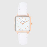 Rose gold women's watch - white leather strap - white dial - square case - Kraek