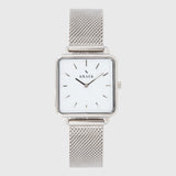Silver women's watch with mesh strap and white dial - square case - Kraek