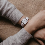 Silver women's watch - white leather strap - white dial - square case - Kraek