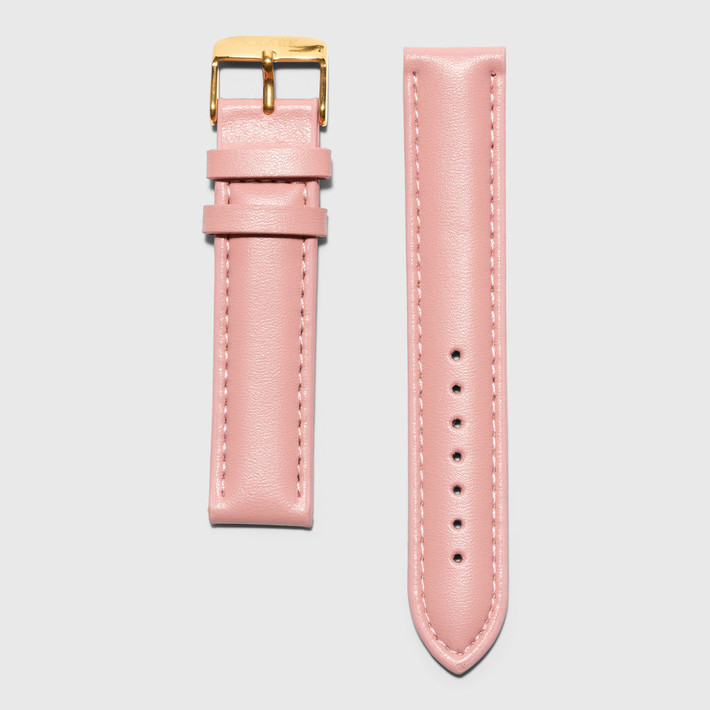 Pink leather strap - for women's watches - Gold buckle - 16 mm