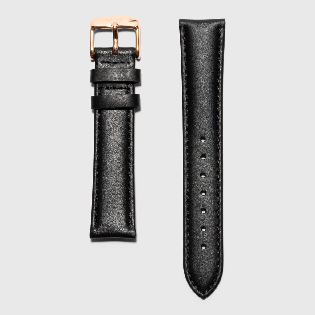 Kraek- Black leather strap - for women's watches - rose gold buckle - 18 mm